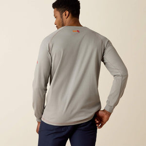 Back view of a man wearing ariat work crew t-shirt in grey