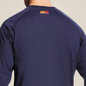 Backview of blue ariat FR Henley Shirt