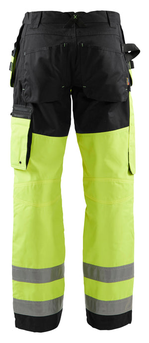 Backview of Blaklader Hi‑Vis X1600 Utility Work Pants in yellow and black