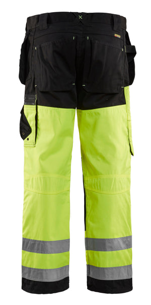 Backview of Blaklader Hi‑Vis X1600 Utility Work Pants in yellow and black
