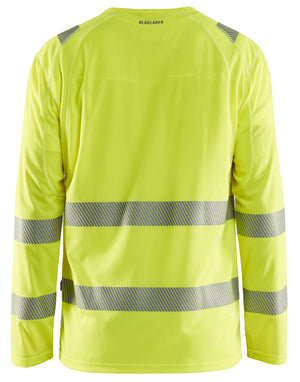 Backview of Blaklader Hi-Vis Long Sleeve T-Shirt in yellow
