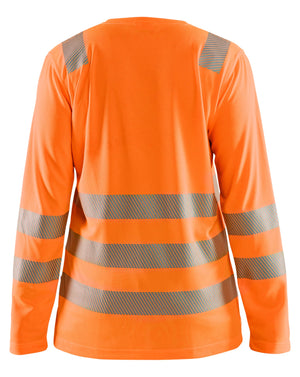 Back view of Blaklader Women’s hi‑vis long‑sleeve T‑shirt in orange