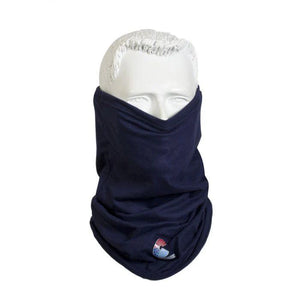 Navy blue neck gaiter on a mannequin head against a white background