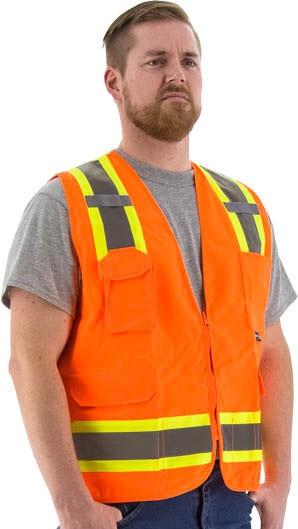 High Visibility Surveyors Safety Vest - DOT Striping, Zipper Close