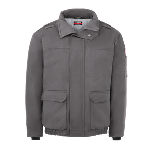 Front view of grey Bulwark FR Bomber Jacket