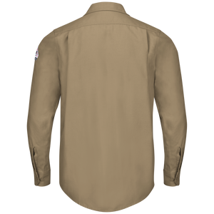 Back view of beige Bulwark FR Work Shirt