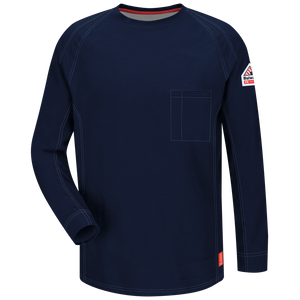 Frontview of navy Bulwark FR Knit Long Sleeve T-Shirt