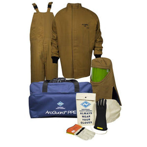 Arc Flash Protection Kit - 100 Cal - Short Coat, Bib Overall, Hood, Safety Glasses, Gear Bags, and Voltage Gloves