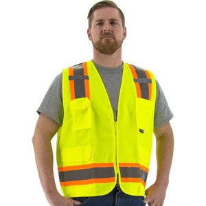 High Visibility Surveyors Safety Vest - DOT Striping, Zipper Close