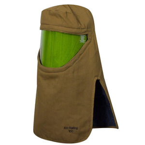 Brown protective sleeve with green interior on a white background