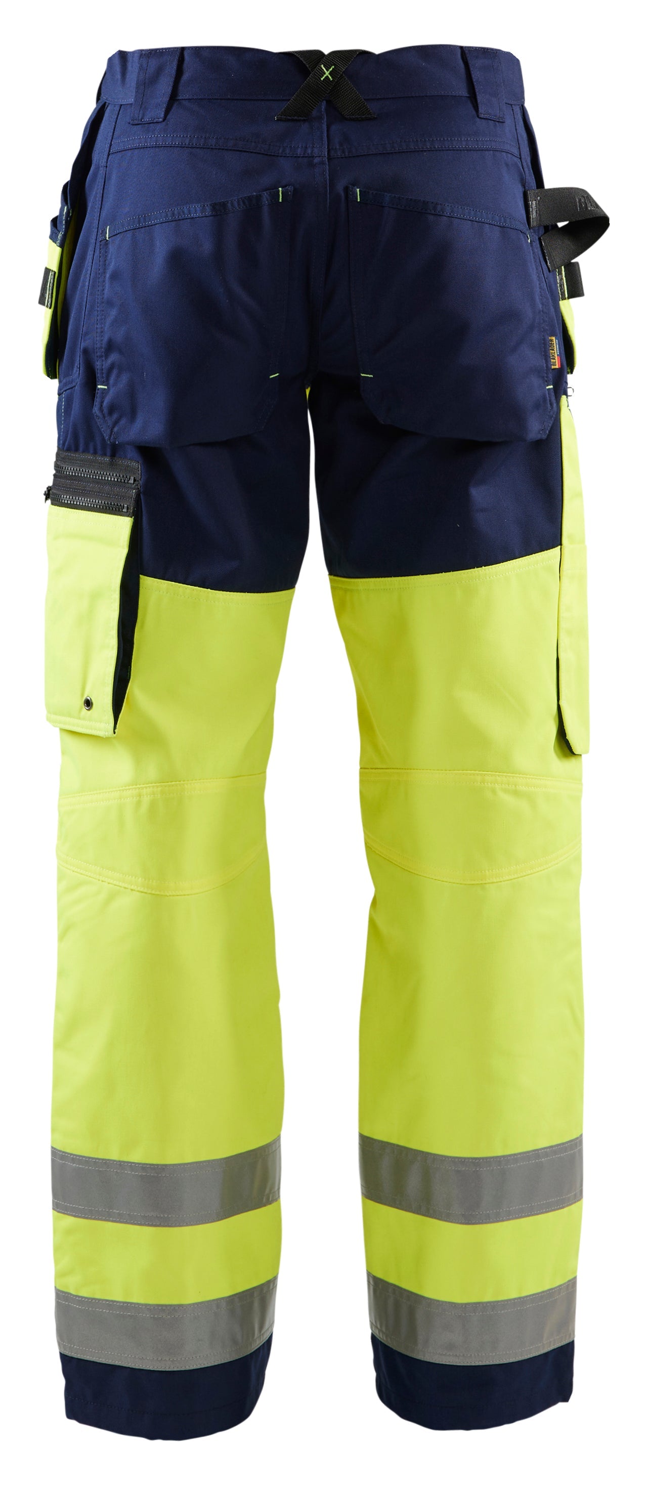 Backview of Blaklader Hi‑Vis X1600 Utility Work Pants  in yellow and navy
