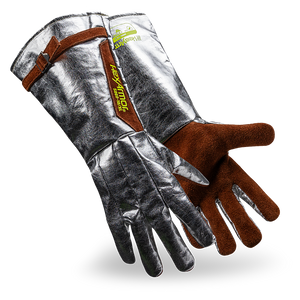 A pair of HexArmor heat resistant aluminized gloves