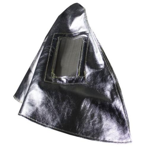 Metallic silver helmet with a visor on a white background