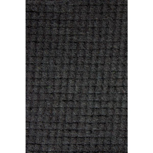 Dark gray textured rug with a geometric pattern on a white background