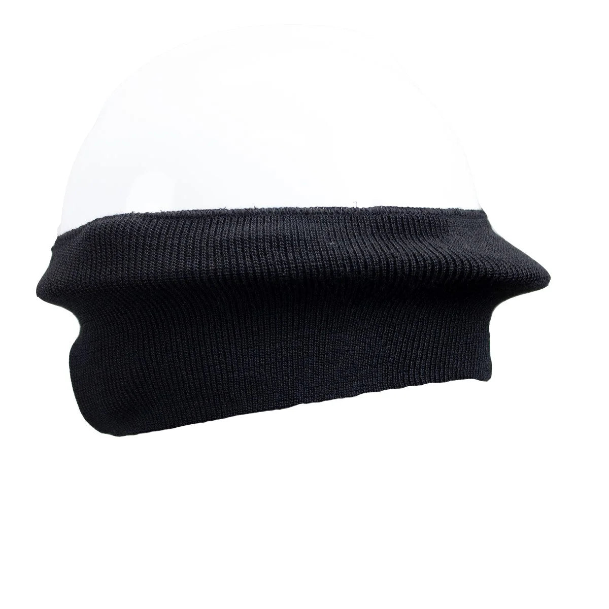 Black knit beanie on a white background