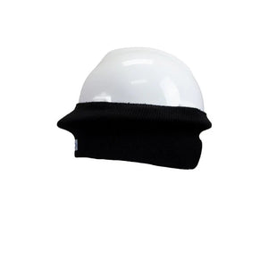 Black knit beanie on a white background
