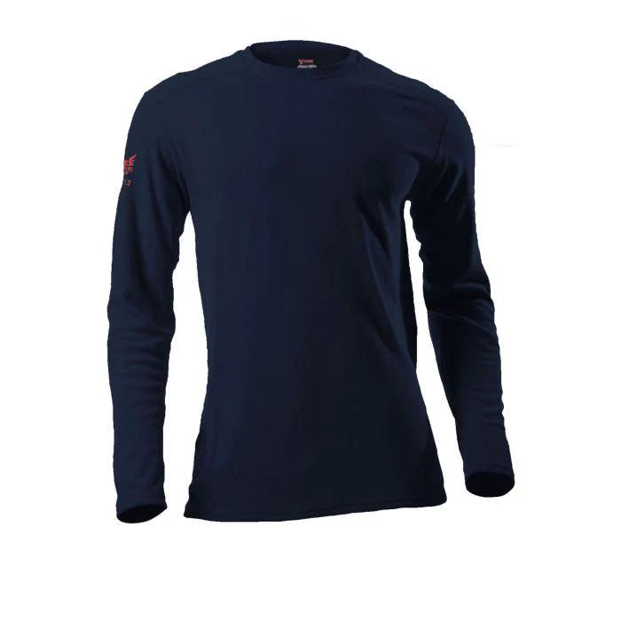 Navy long-sleeve shirt on a white background