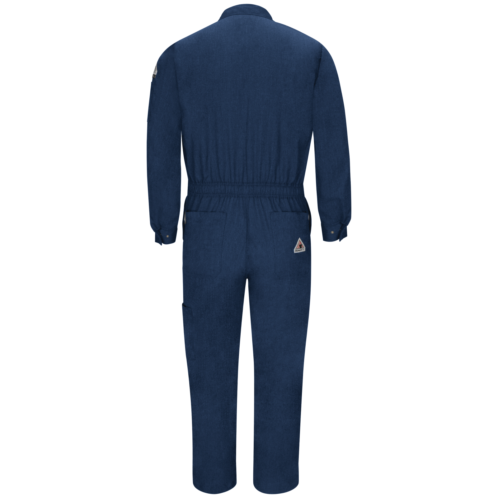 Backview of Bulwark Mens coverall in navy color