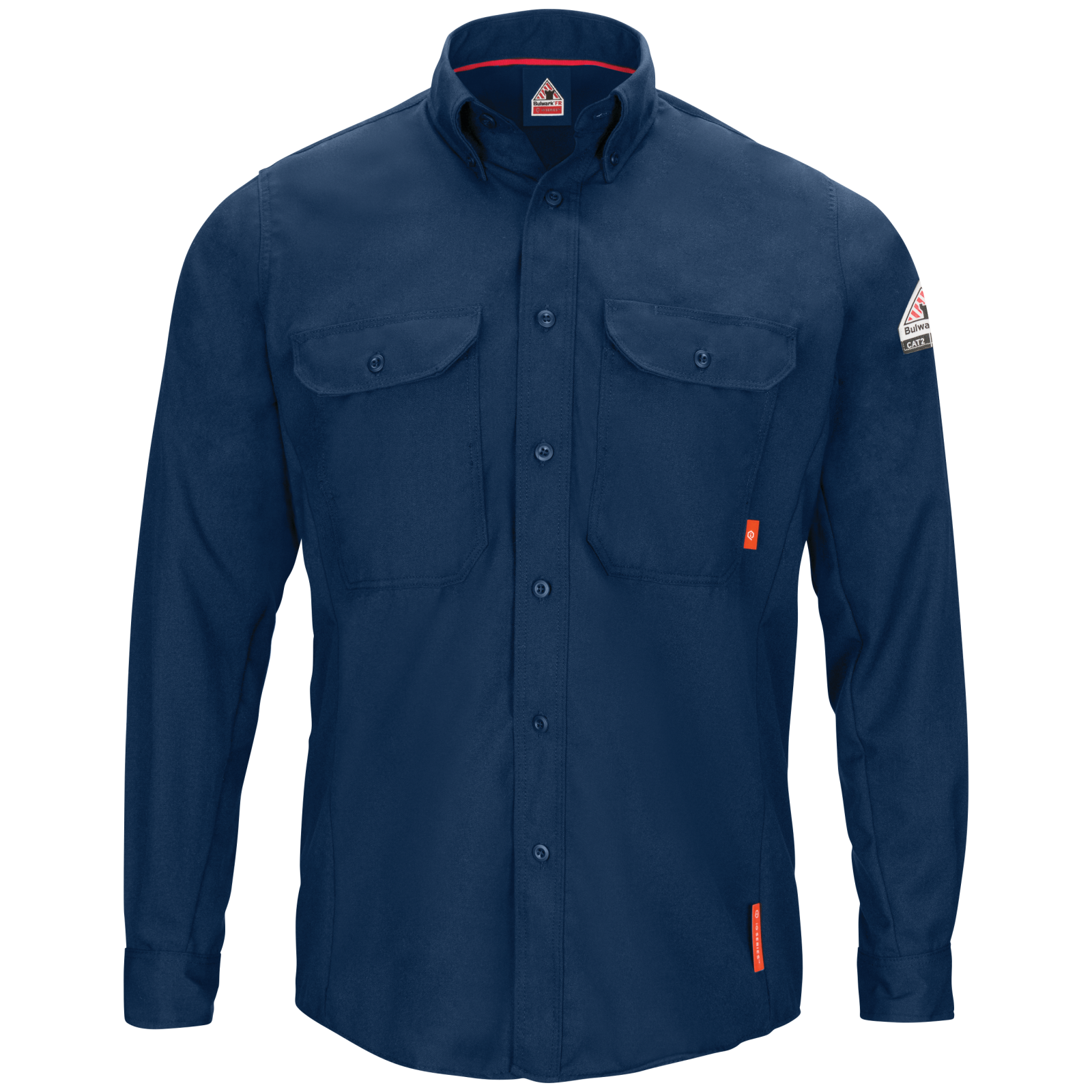 Front view of Bulwark FR Work Shirt in navy color