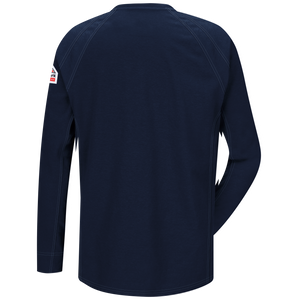 Backview of navy Bulwark FR Knit Long Sleeve T-Shirt