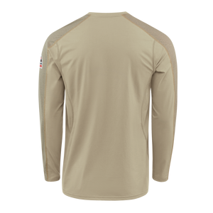 Back view of khaki Bulwark Men’s FR Flex Knit Henley