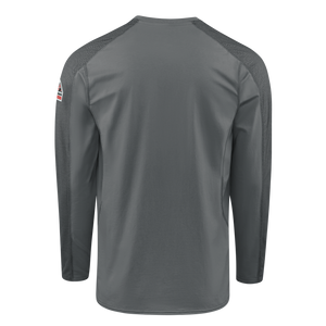 Back view of grey Bulwark Men’s FR Flex Knit Tee
