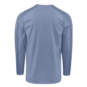 Back view of light blue Bulwark Men’s FR Flex Knit Tee