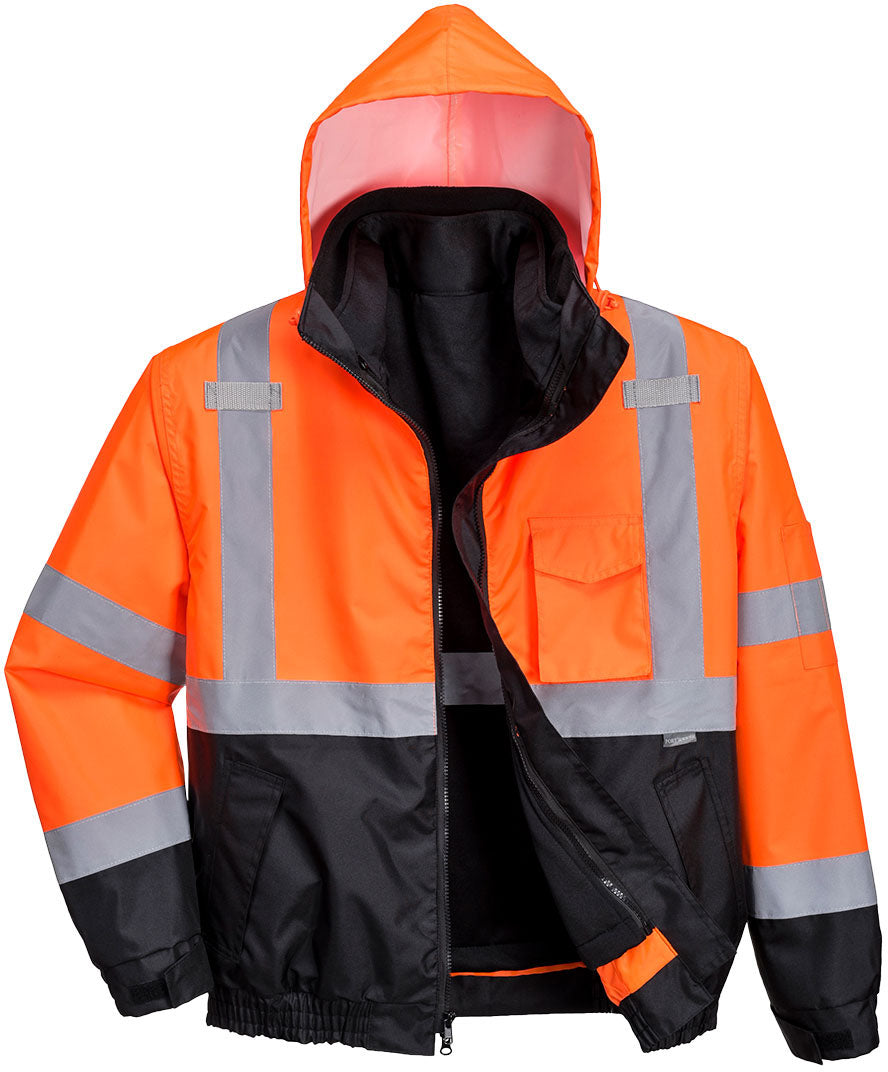 Orange Hi-Vis 3-in-1 Contrast Premium Bomber Jacket