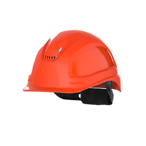 Hexarmor Class C safey helmet with vents in orangish red color