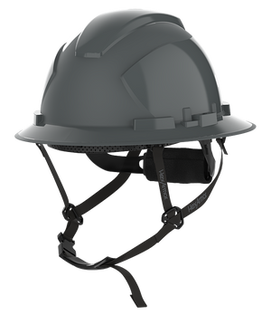 HexArmor Full Brim Safety Helmet show casing chin strap in black color