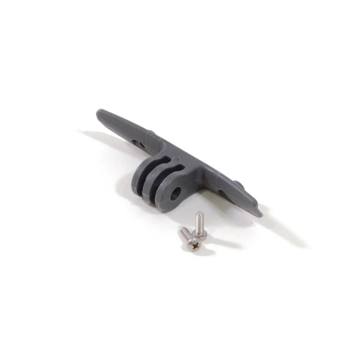 Gray metal bracket with a screw on a white background