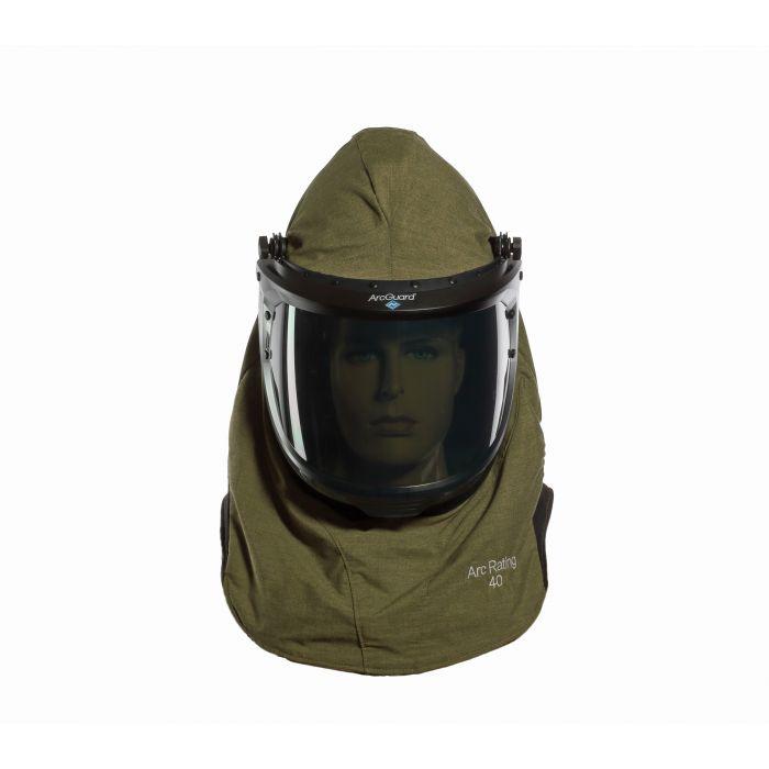 Arc Flash Hood - 40 Cal - Lift Front, Faceshield, Flash Light with Mounting Clip, Slotted Adapter and Hard Hat