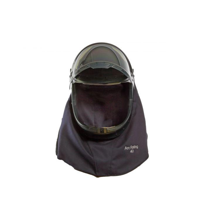 Arc Flash Lift Front Hood with Faceshield, Flash Light with Mounting Clip, Slotted Adapter and Hard Hat